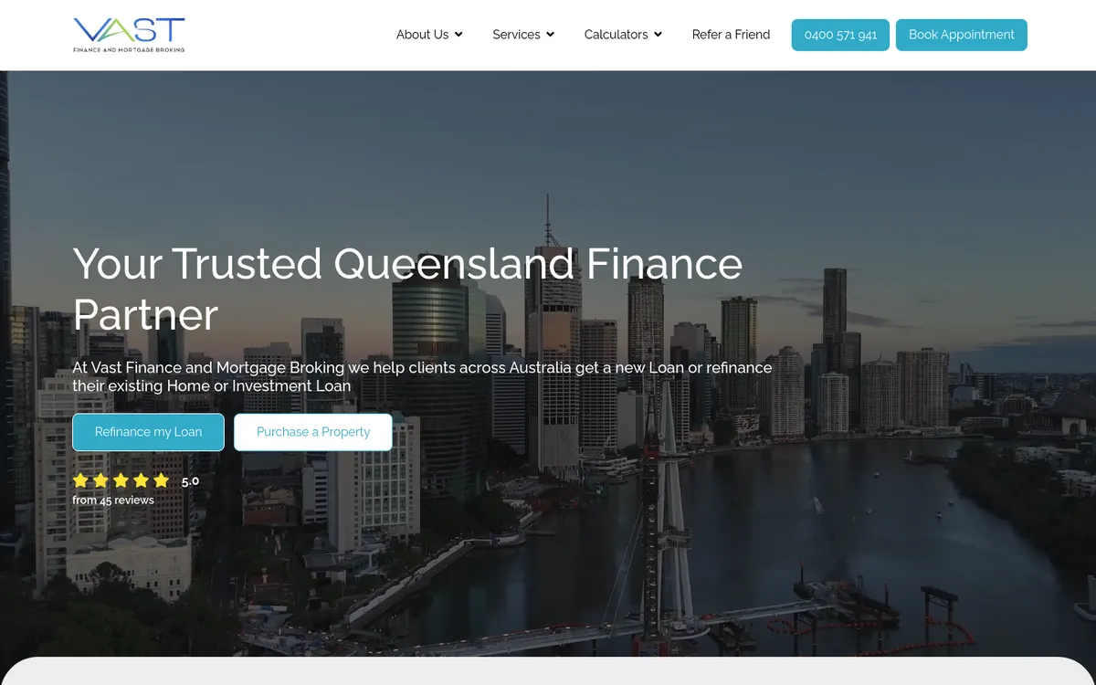 Homepage of Vast Finance and Mortgage Broking's website
