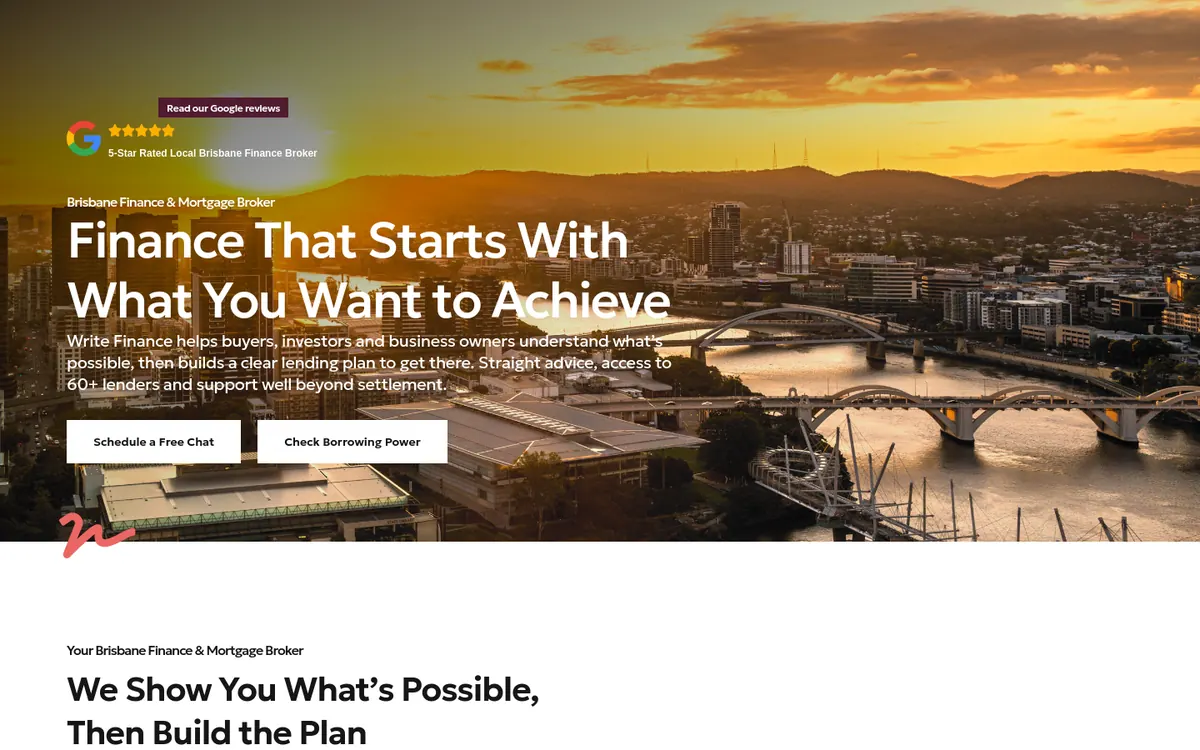 Homepage of Write Finance's website