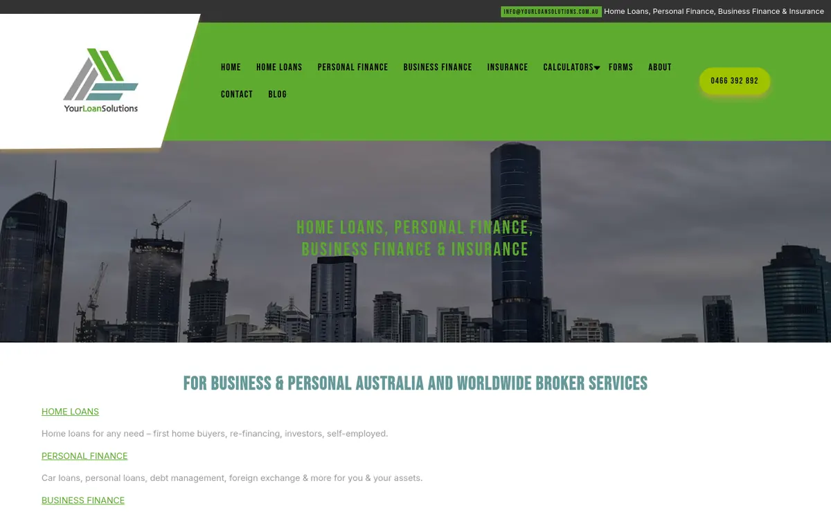 Homepage of Your Loan Solutions's website