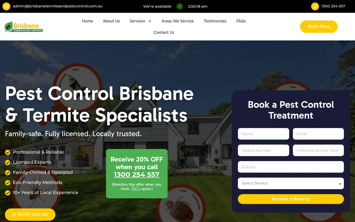 Homepage of Brisbane Termite & Pest Control's website