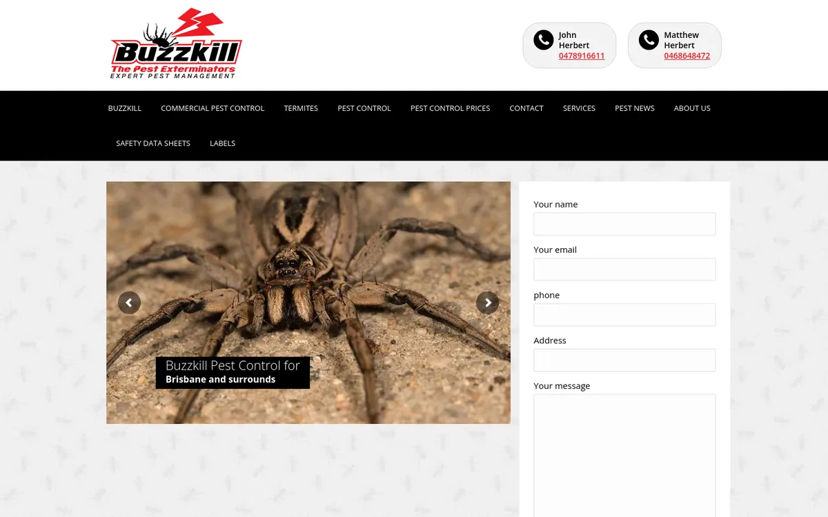 Homepage of Buzzkill The Pest Exterminators's website