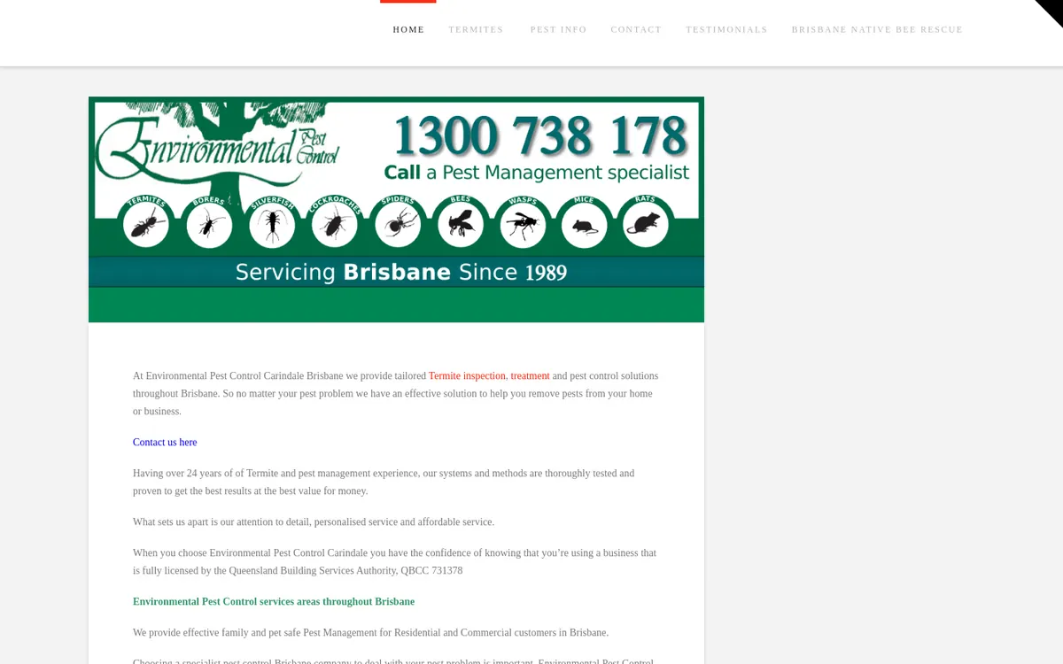 Homepage of Environmental Pest Control's website
