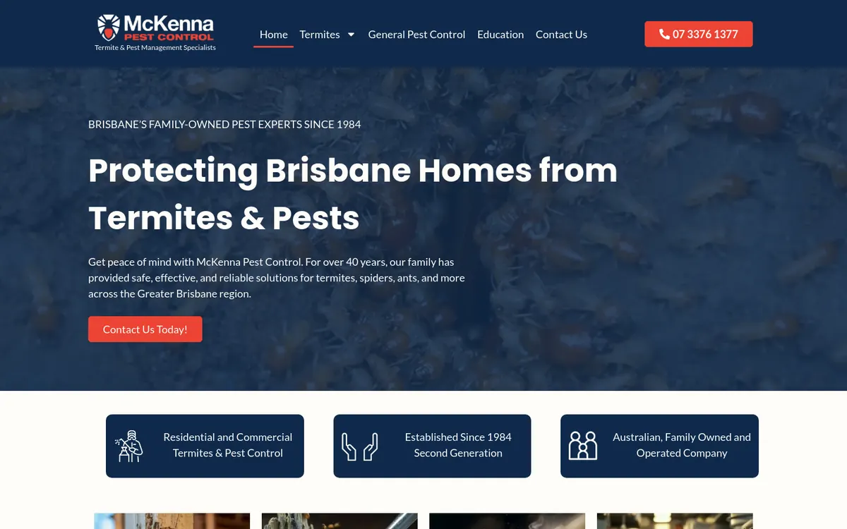 Homepage of McKenna Pest Control's website