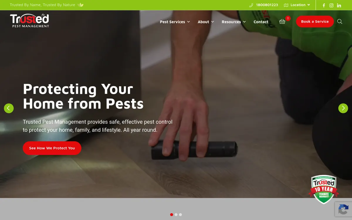 Homepage of Trusted Pest Management's website