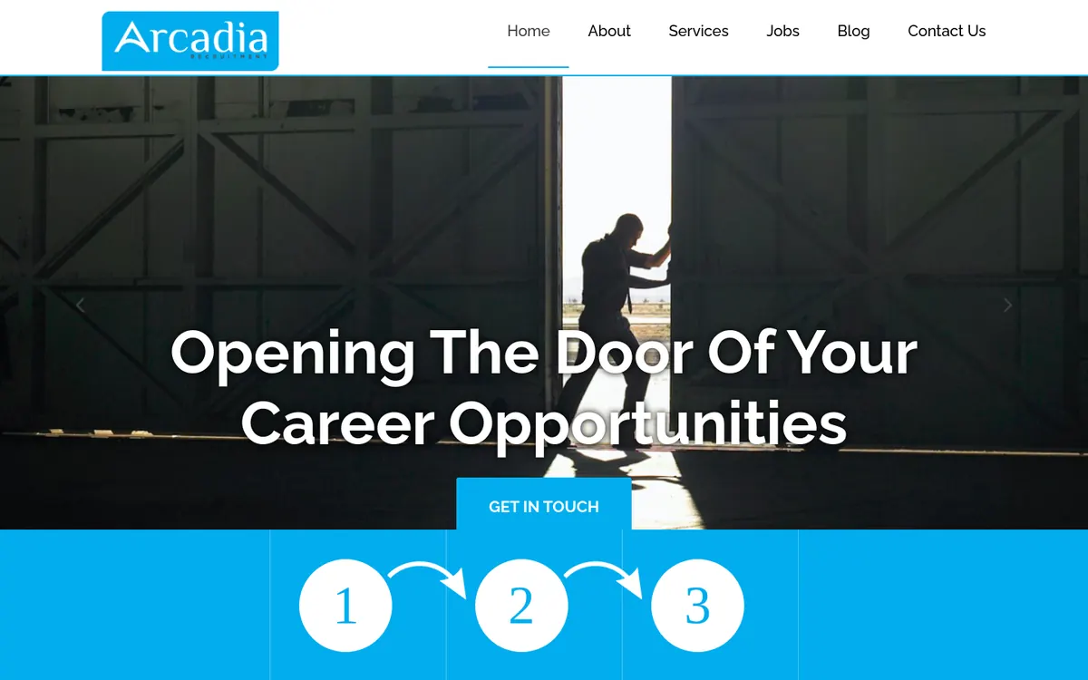 Homepage of Arcadia Recruitment's website