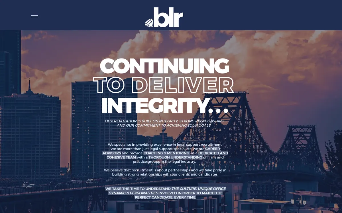 Homepage of Boutique Legal Recruitment's website