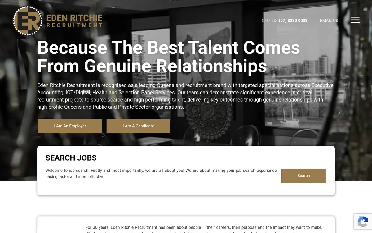 Homepage of Eden Ritchie Recruitment's website