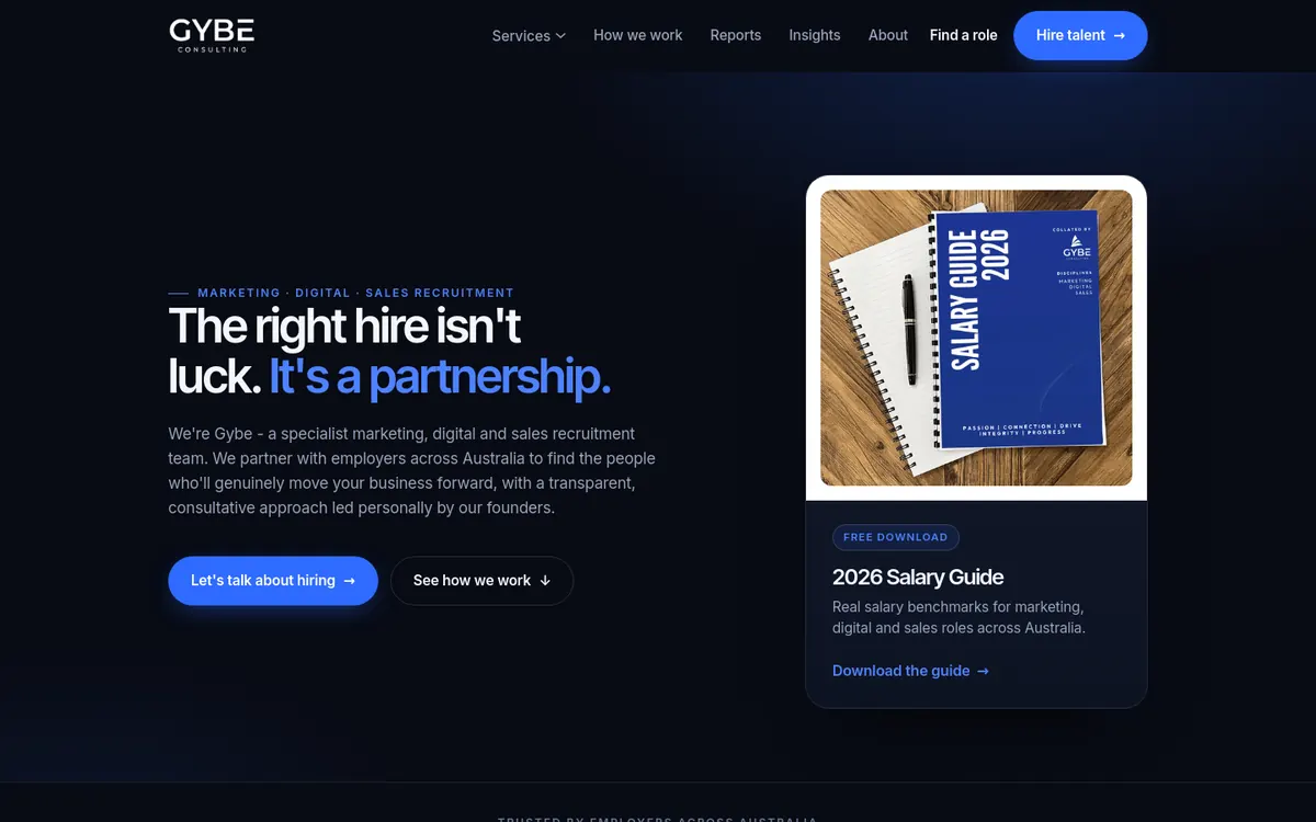 Homepage of Gybe Consulting's website