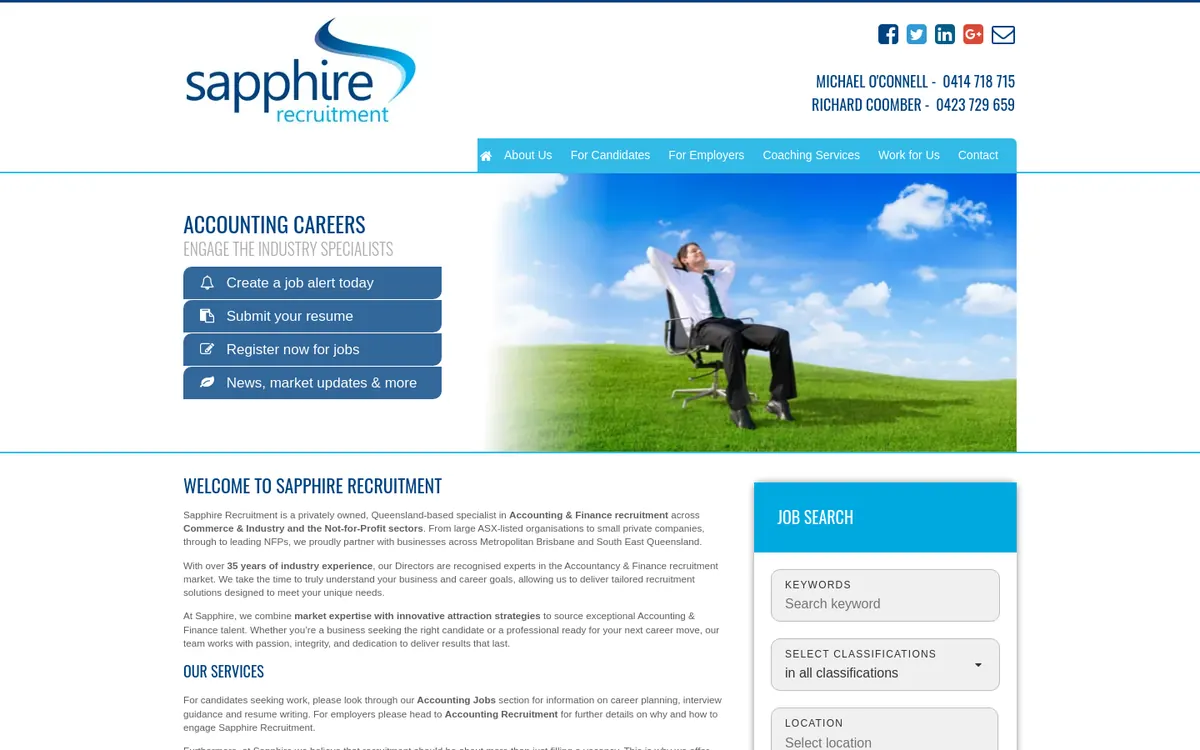 Homepage of Sapphire Recruitment's website