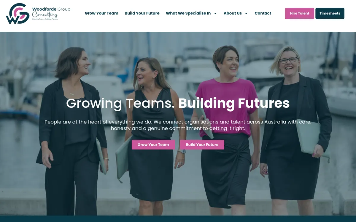 Homepage of Woodforde Group Consulting's website