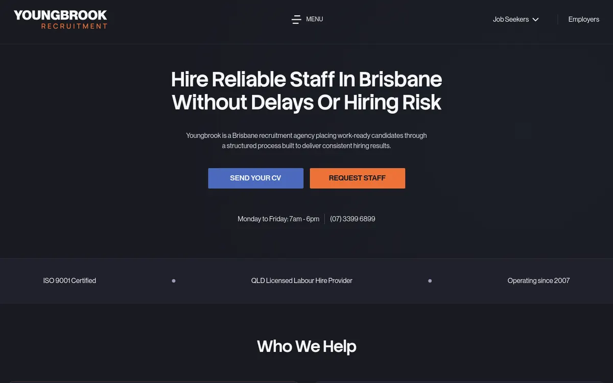 Homepage of Youngbrook Recruitment's website