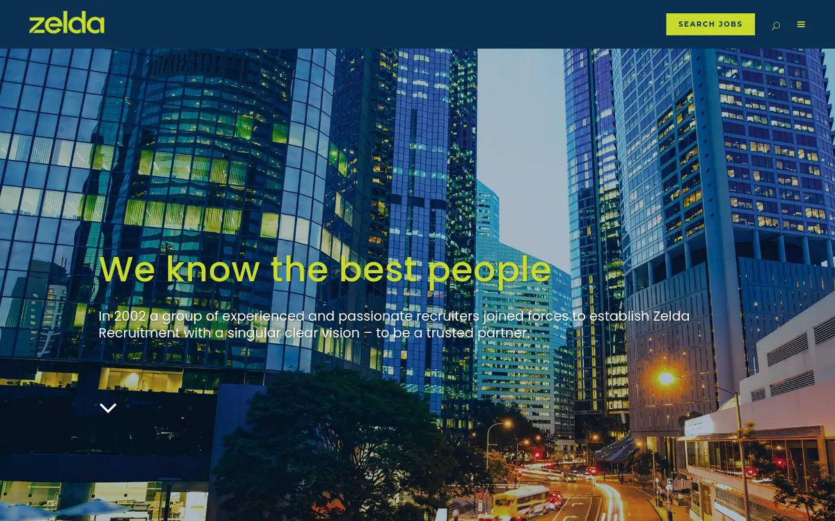 Homepage of Zelda Recruitment's website