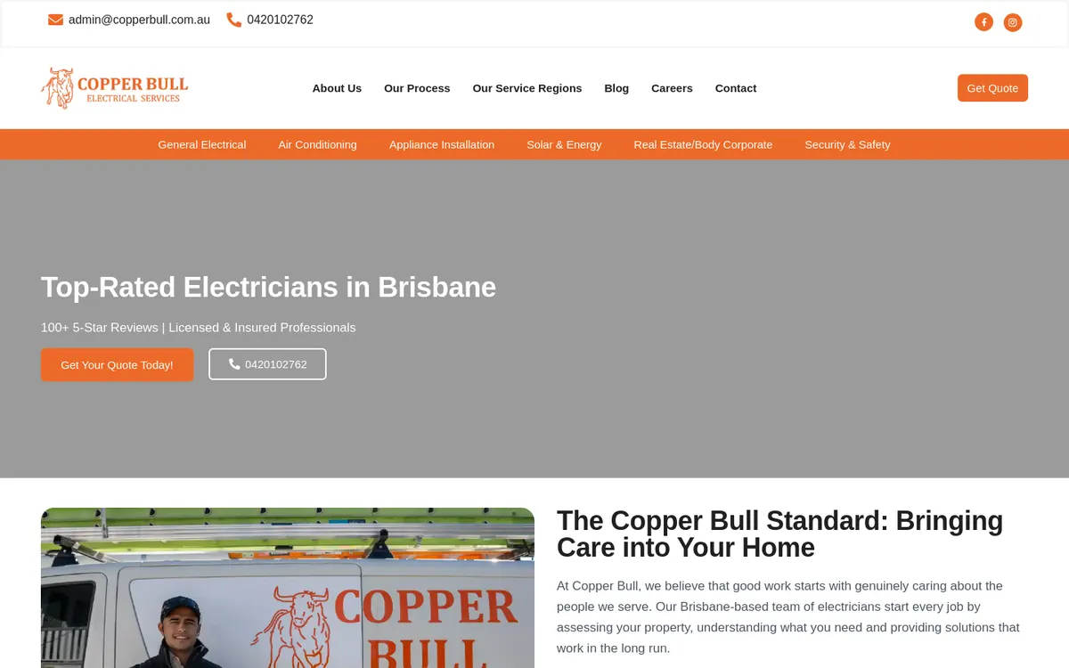 Homepage of Copper Bull Electrical Services's website