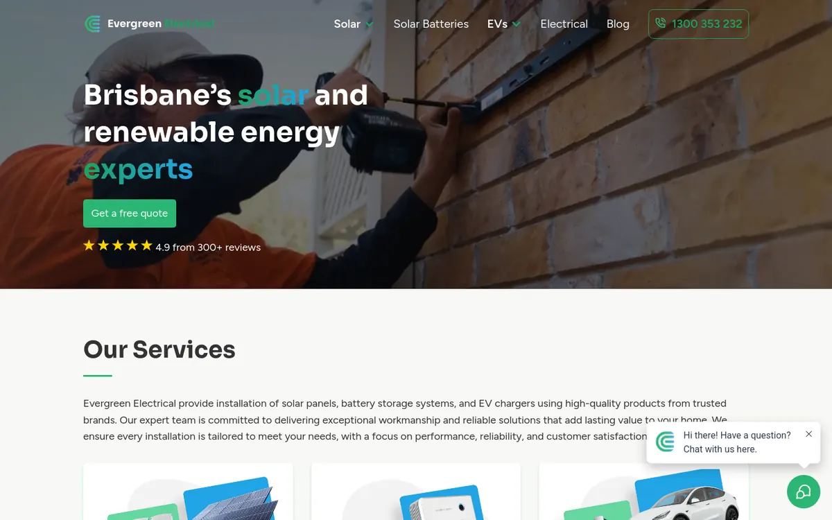 Homepage of Evergreen Electrical's website
