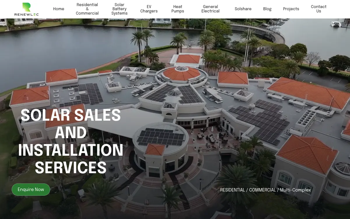 Homepage of Renewlec Solar and Electrical's website