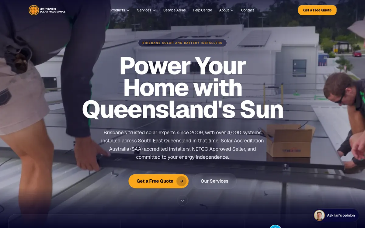 Homepage of UV Power's website