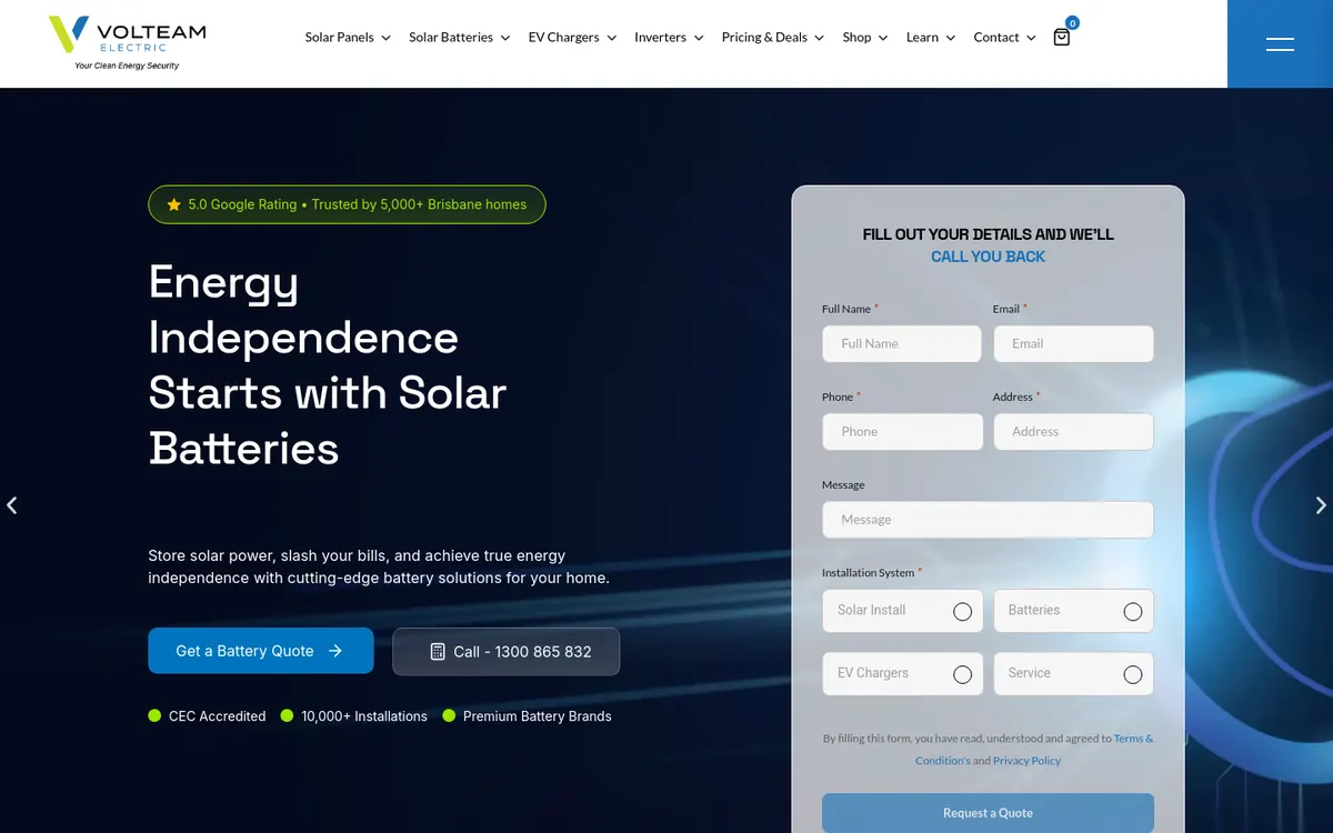 Homepage of Volteam Electric's website