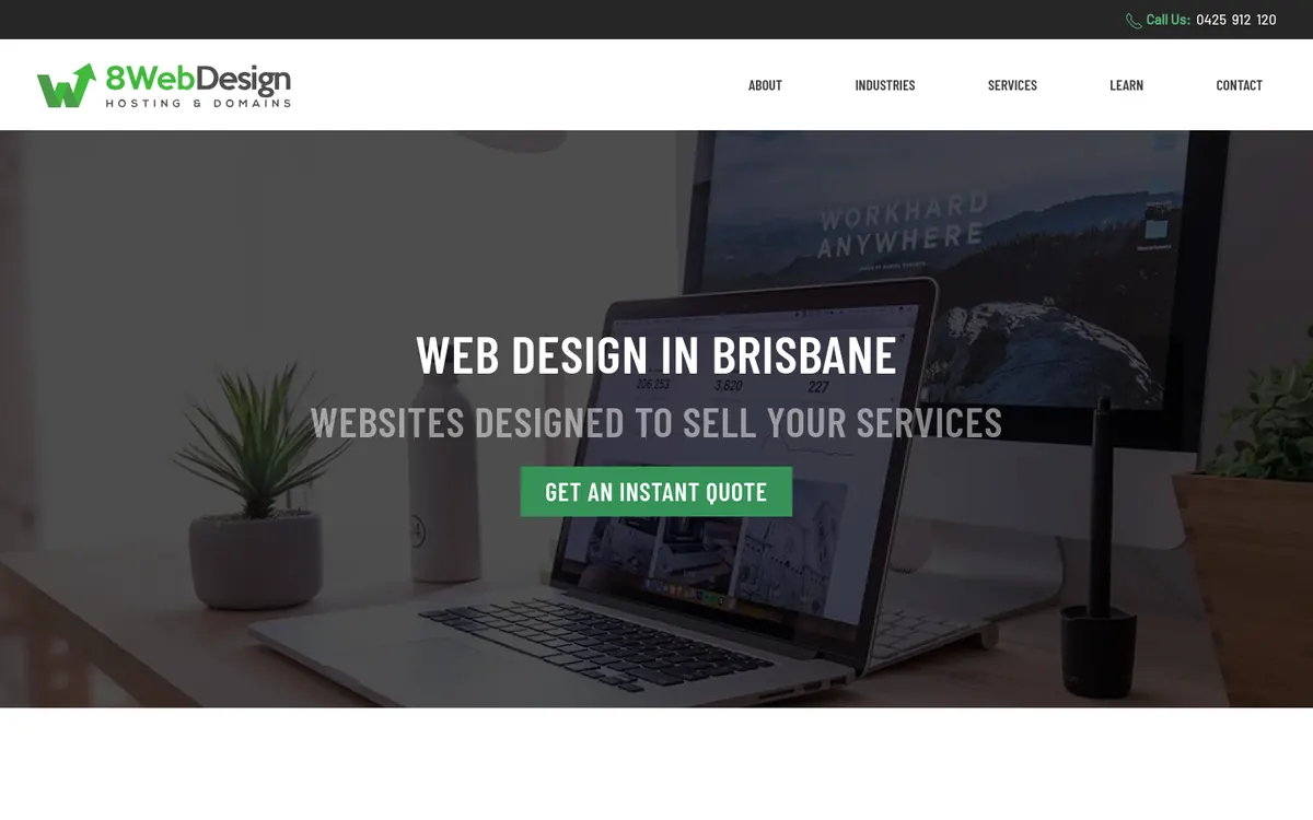 Homepage of 8 Web Design's website