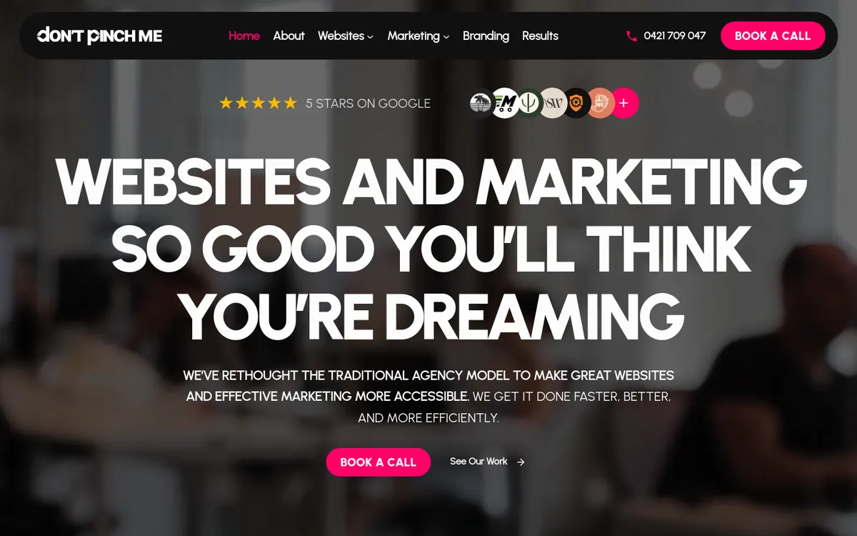Homepage of Dont Pinch Me's website