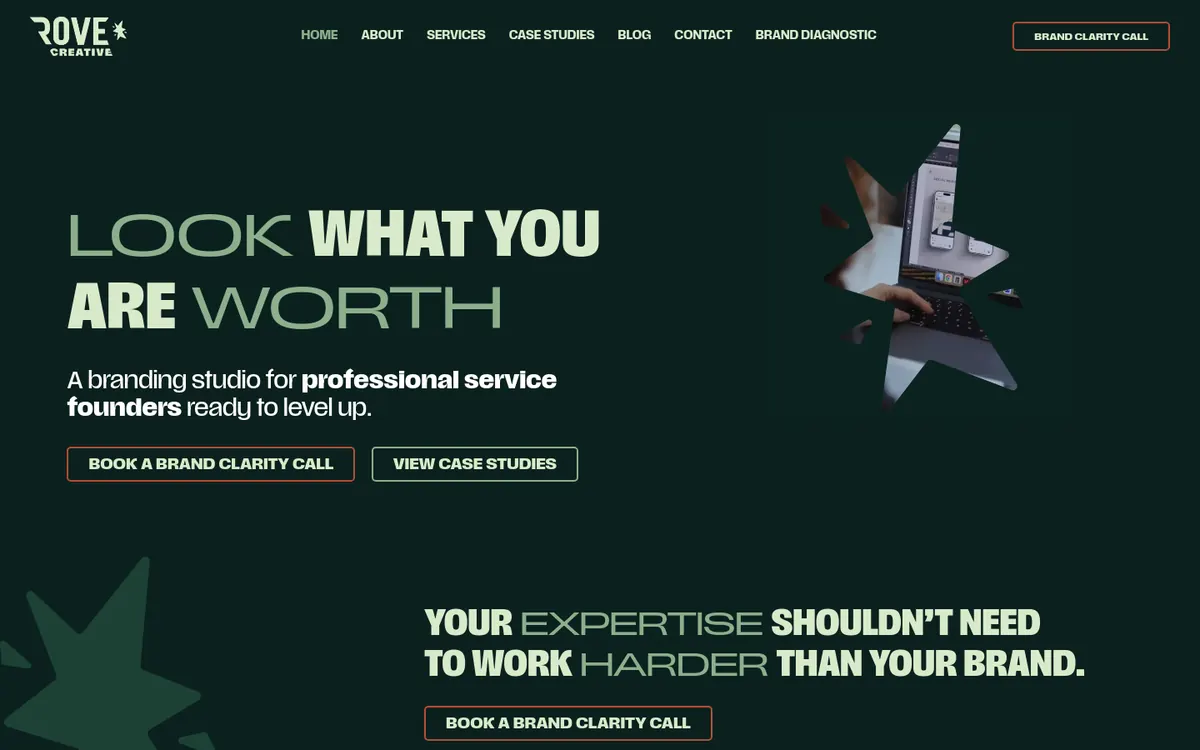 Homepage of Rove Creative's website